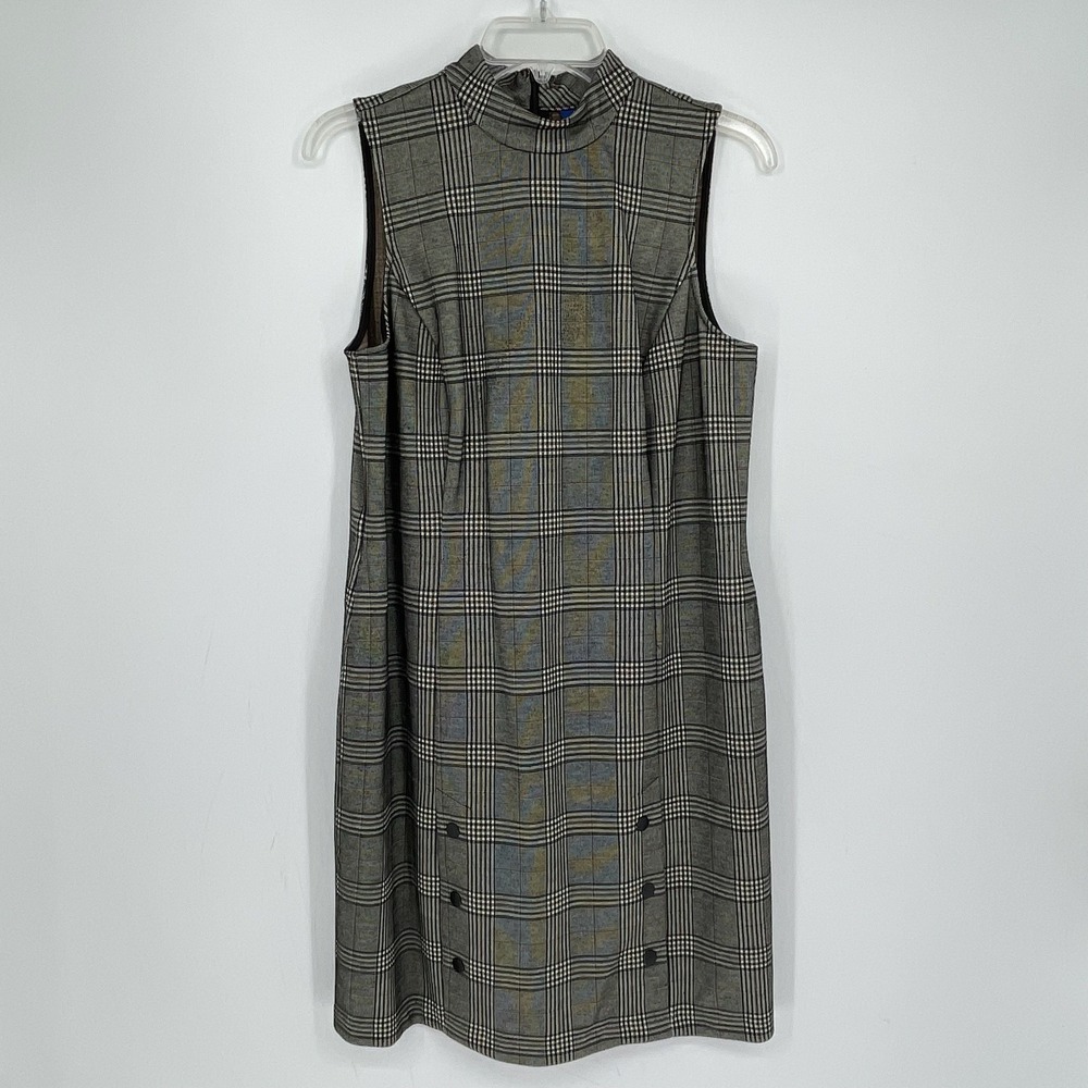 Apt.9 Women's Gray Plaid Sleeveless Mock Neck Stretch Career Shift Dress Size M